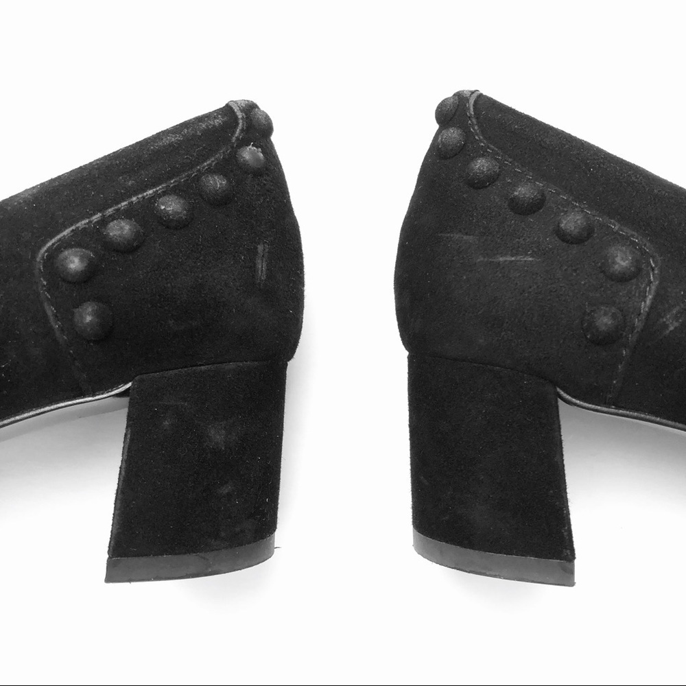 Tory Burch black suede leather stud Colt low block heels pumps 7 chunky slip-on - Picture 15 of 16